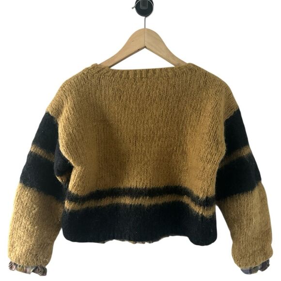 Vintage Sweaters - Vintage Wool Sweater Gold Black Small Cropped Y2K 90s grunge flannel lined edgy